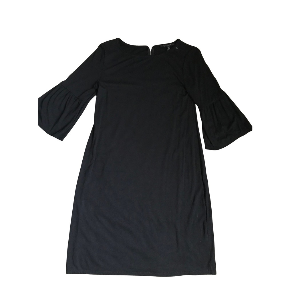 White House Black Market Black Bell Sleeve Shift Dress Small Exposed Zip Mini